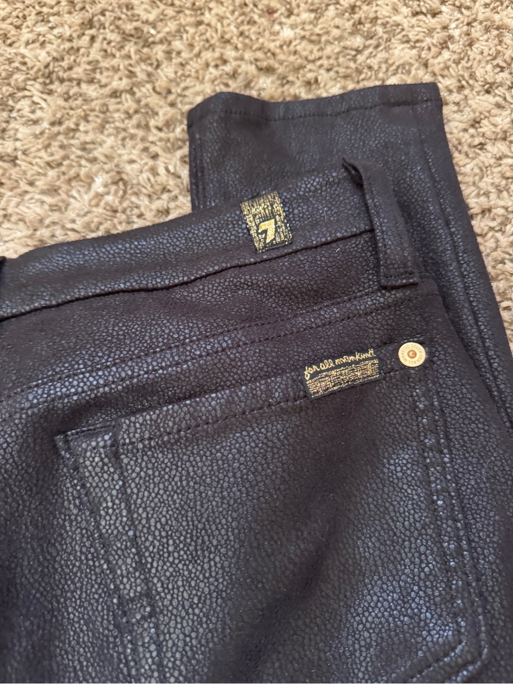 7 for all Mankind Black Textured Skinny Jeans